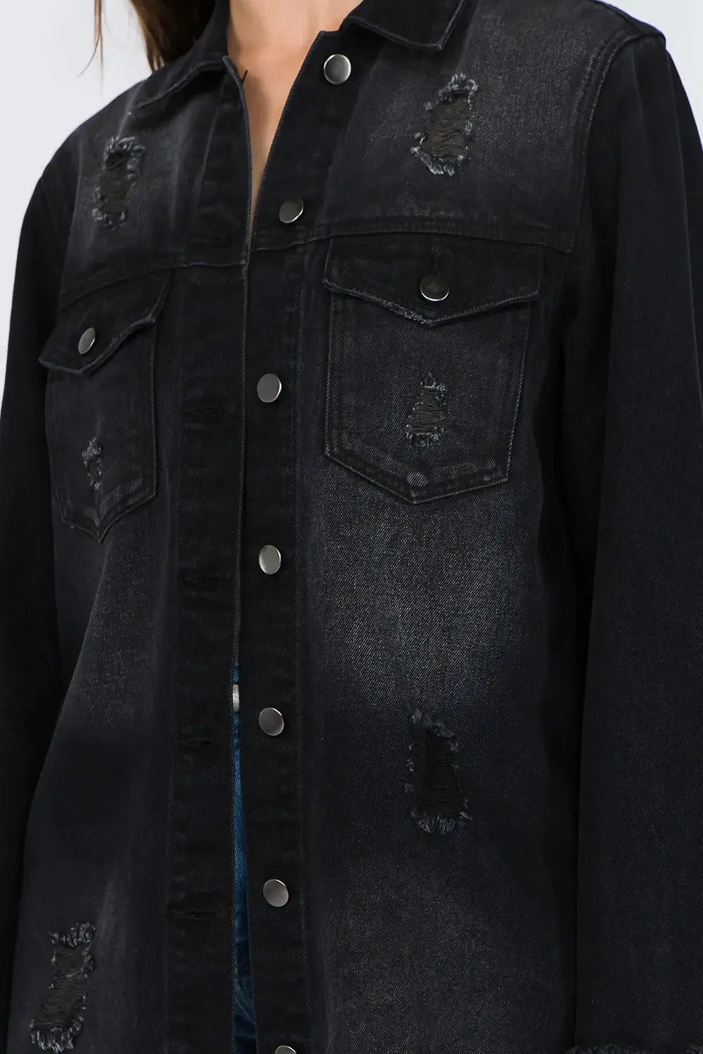 Denim Jacket - Distressed Frayed Hem - Edgy Casual Style