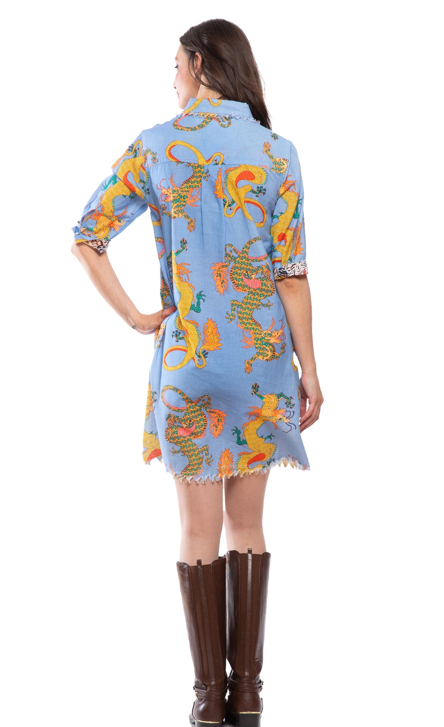 Chatham Dress Blue Dragon Print