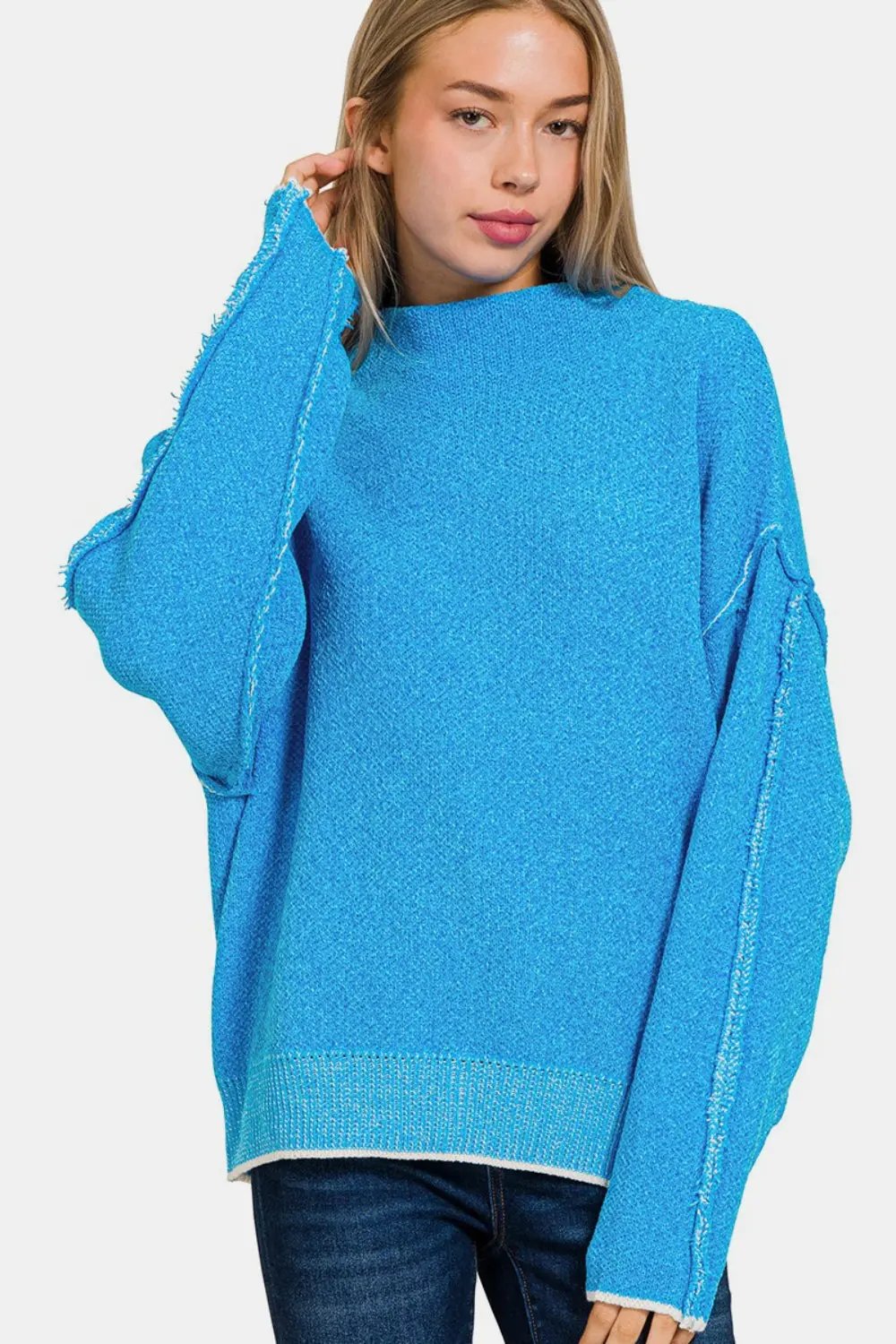 Sweater - Mock Neck Long Sleeve - Cozy Knit Top