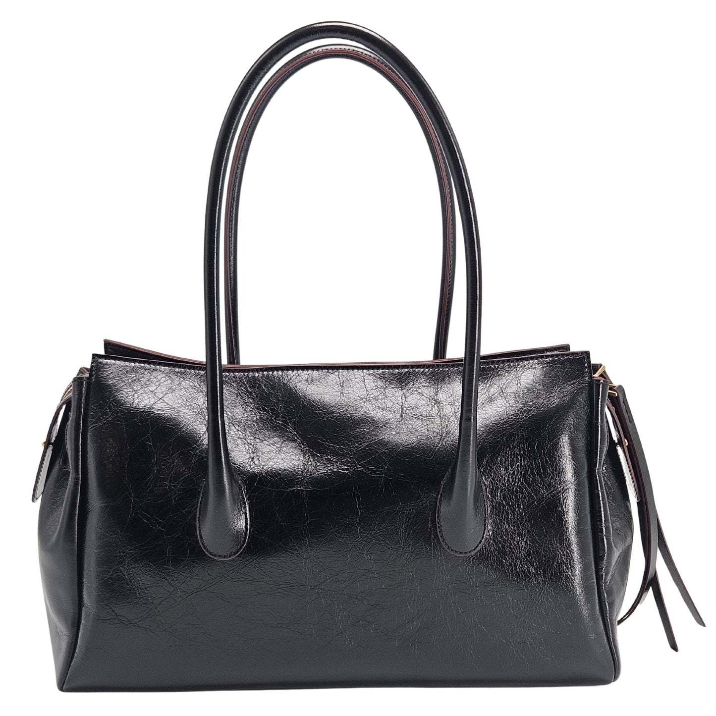 Emeralda Black Leather Shoulder Bag