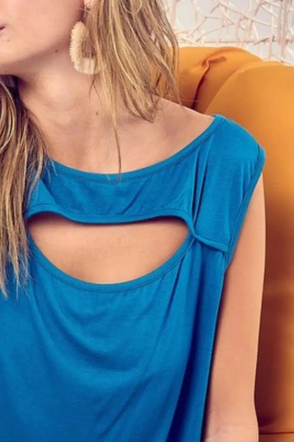 Tank Top - Cut Out - Rayon Knit Sleeveless