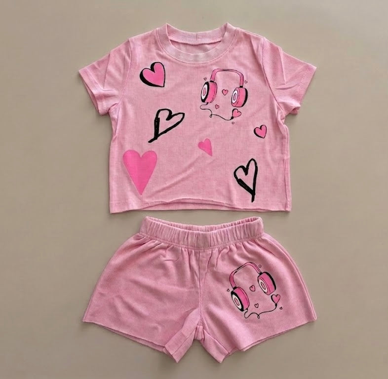 FIREHOUSE - Headphone & Heart Short Set, Ice Pink