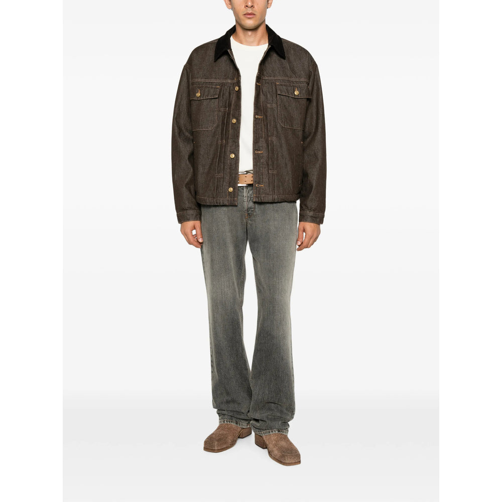 Denim Jacket with Corduroy Collar in Brown