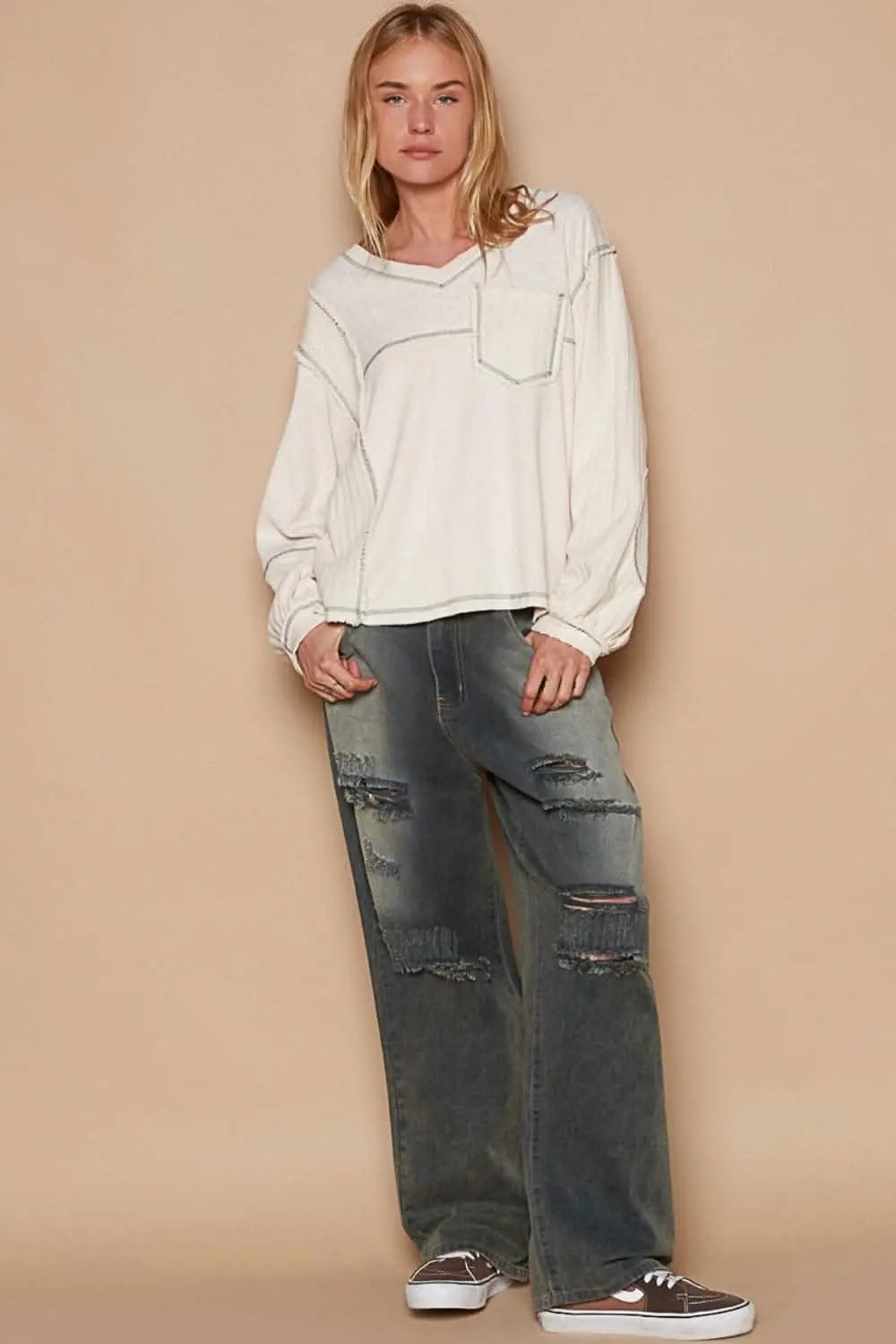 V-Neck Knit Top - Polished Texture - Chic Style