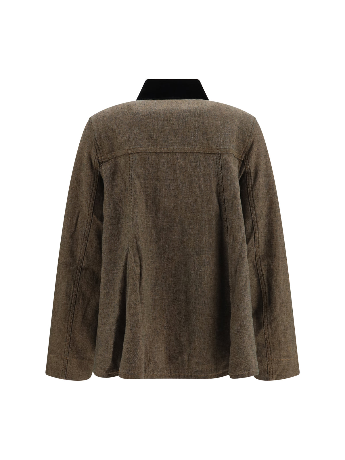 Neppy Denim Overshirt with Velvet Collar