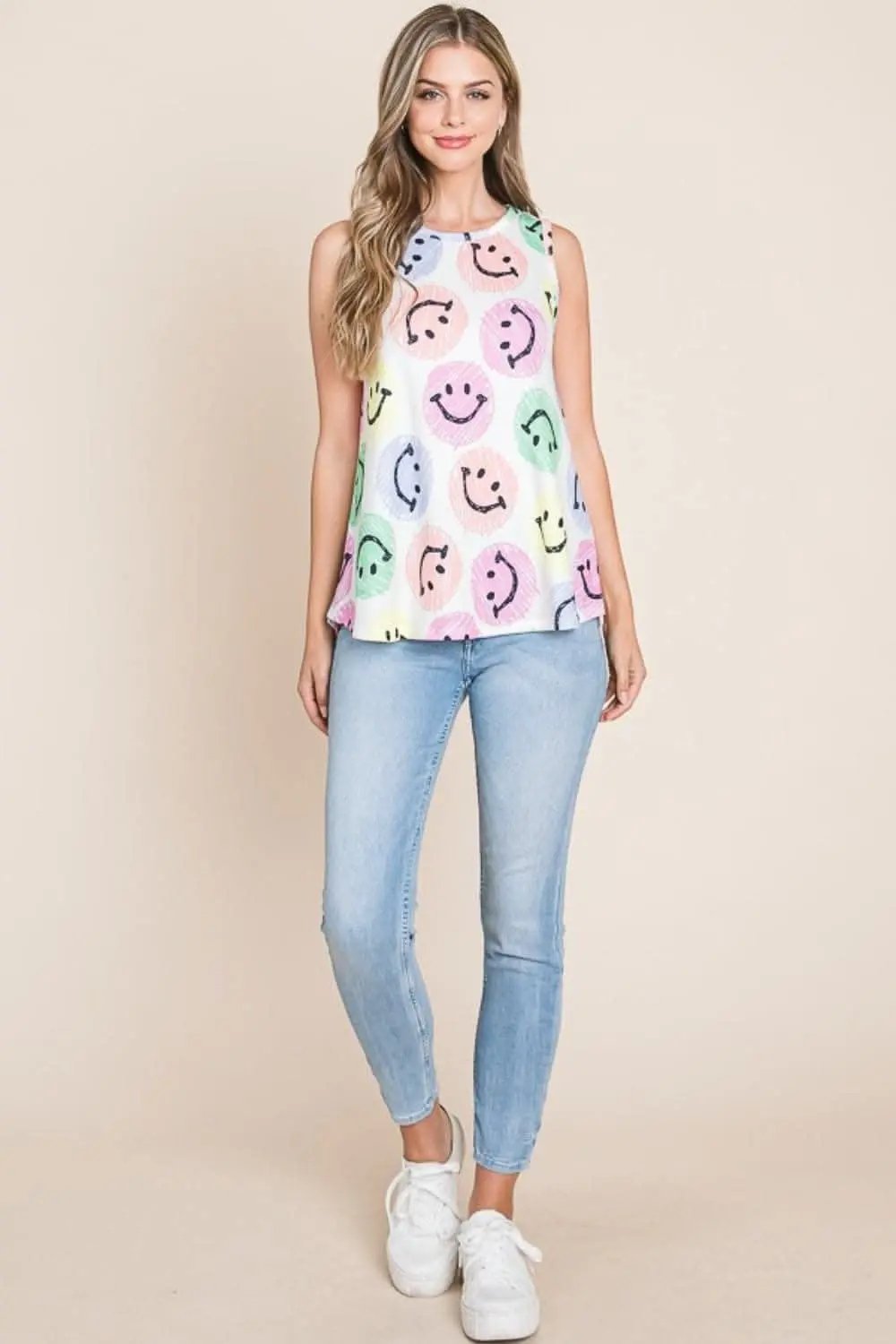 Tank Top - Smiley Face Graphic - BOMBOM Style