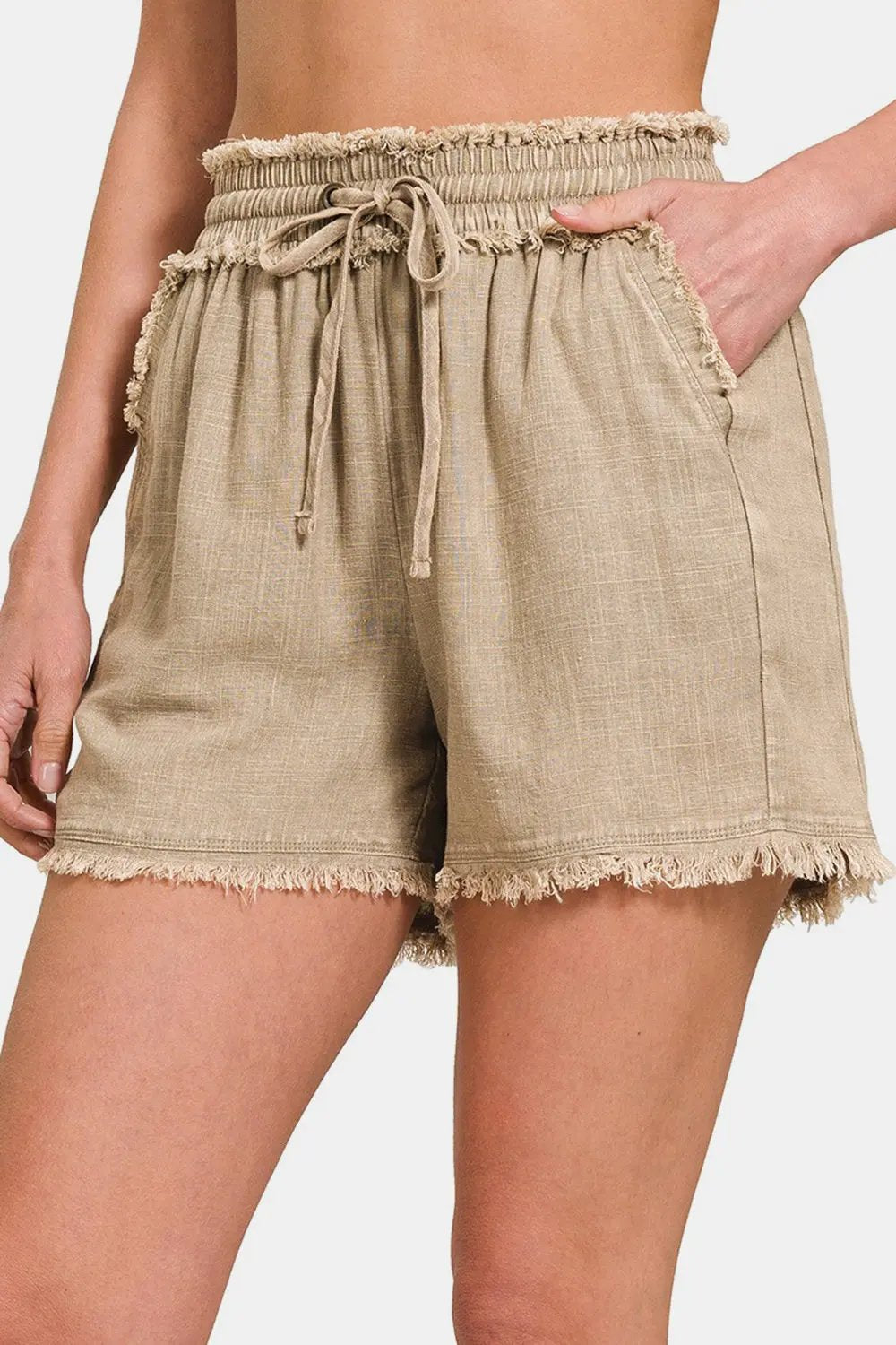 Trendsi Zenana frayed hem linen shorts