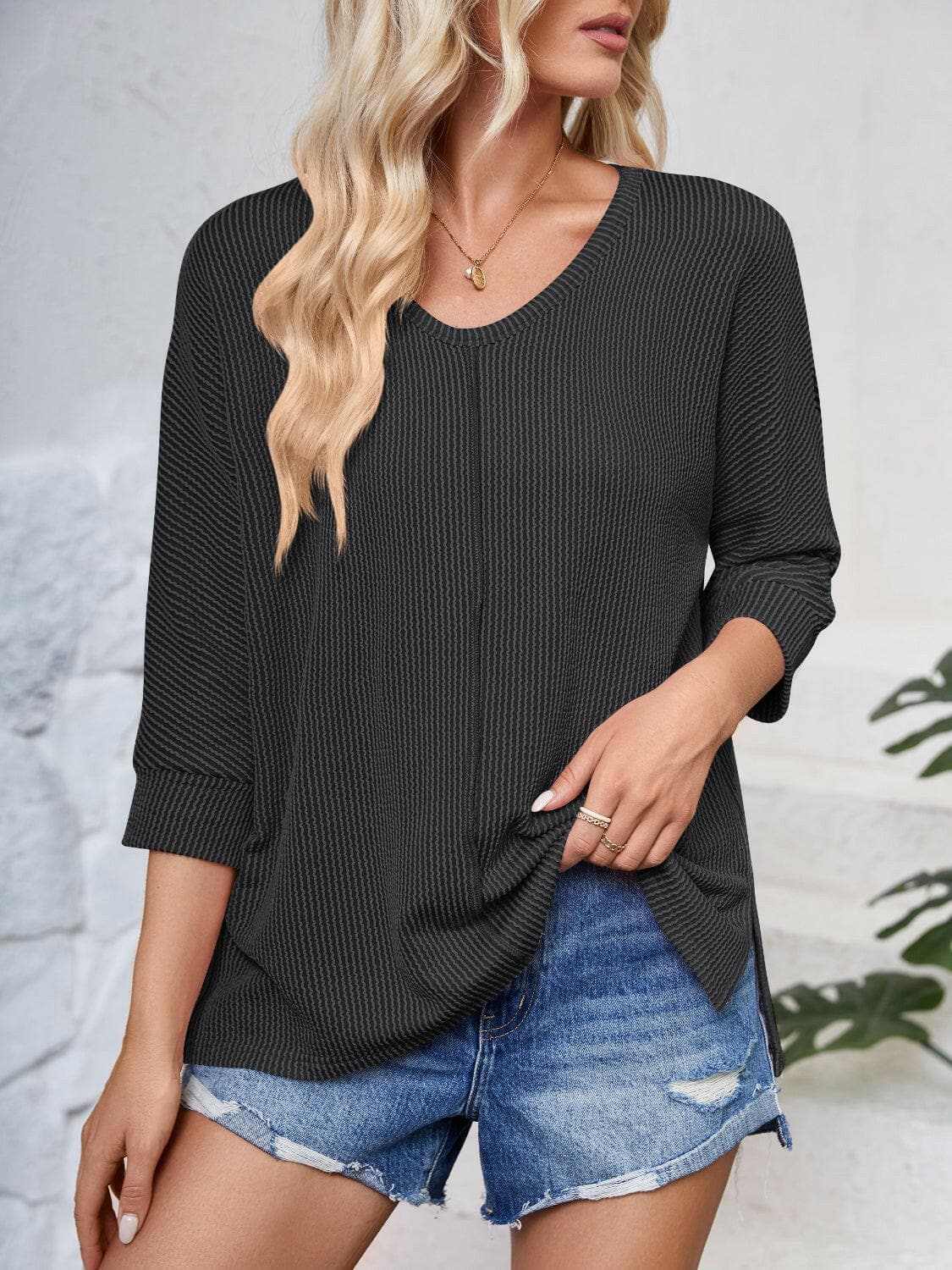 Trendsi just arrived - Textured 3/4 sleeve blouse