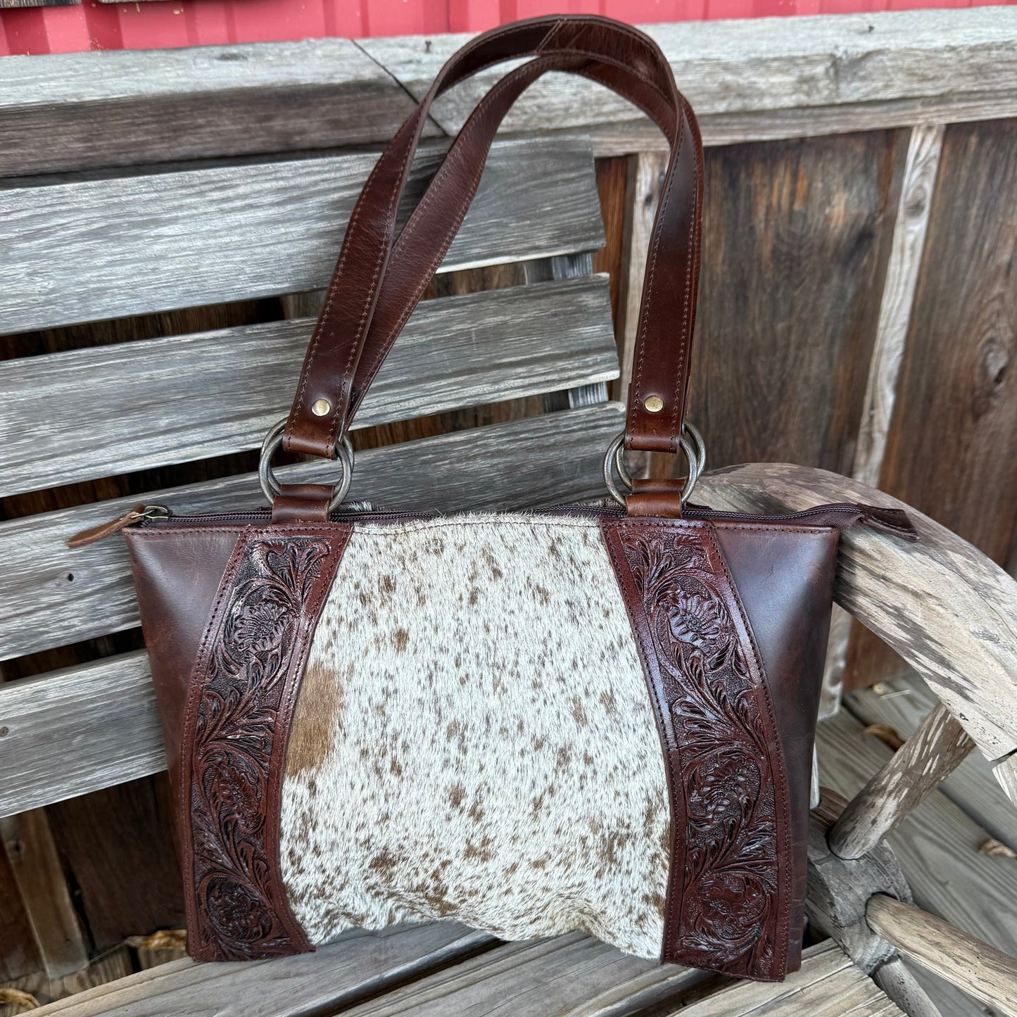 Floral Cowhide Tote Bag