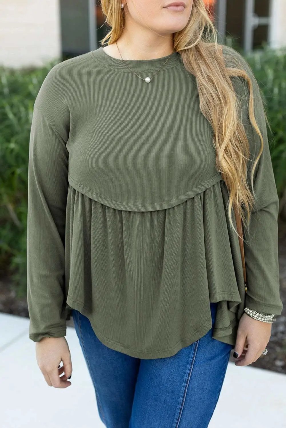 Love Salve Mist Green Plus Size Women's Babydoll Top: Comfy & Fashionable