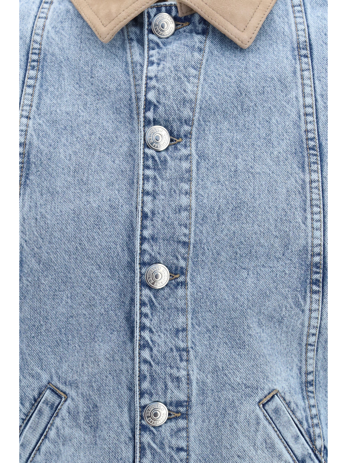 Denim Jacket with Suede Collar
