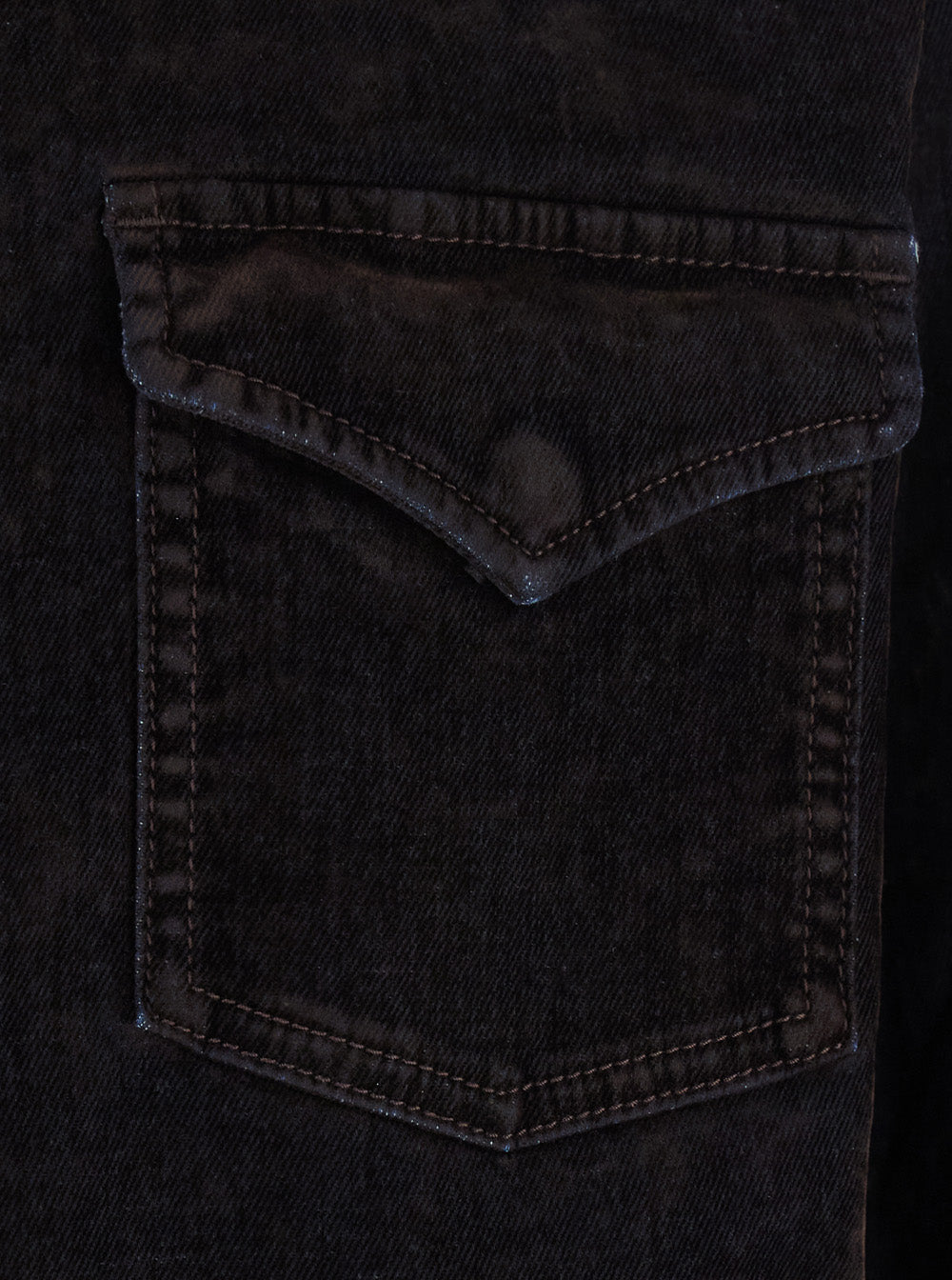 Denim Shirt With Patches in Brown Cotton