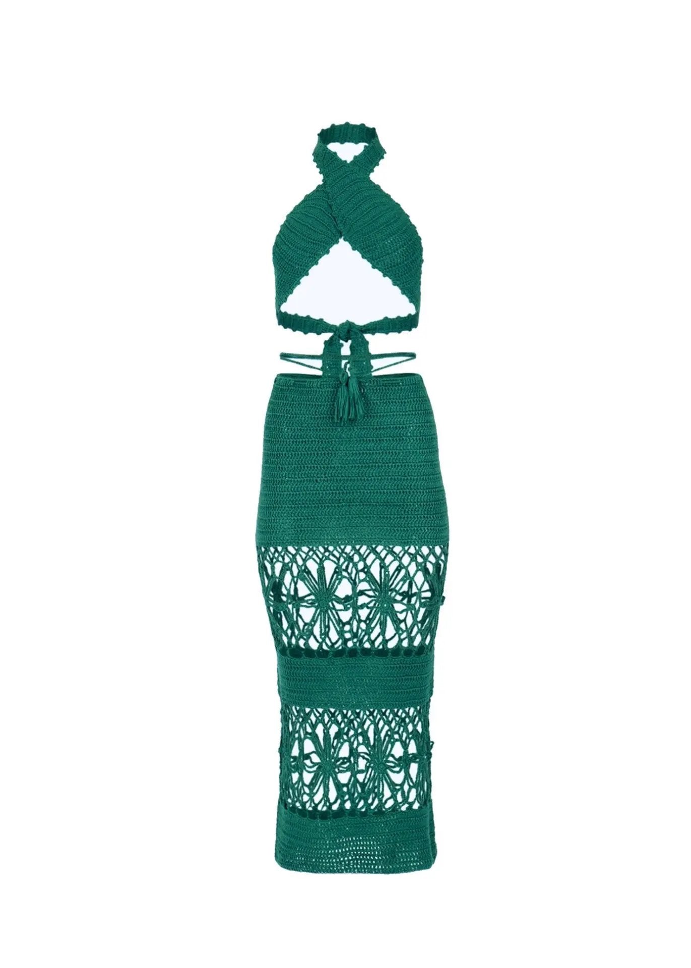 Two Piece Set - Crochet Knit - Emerald