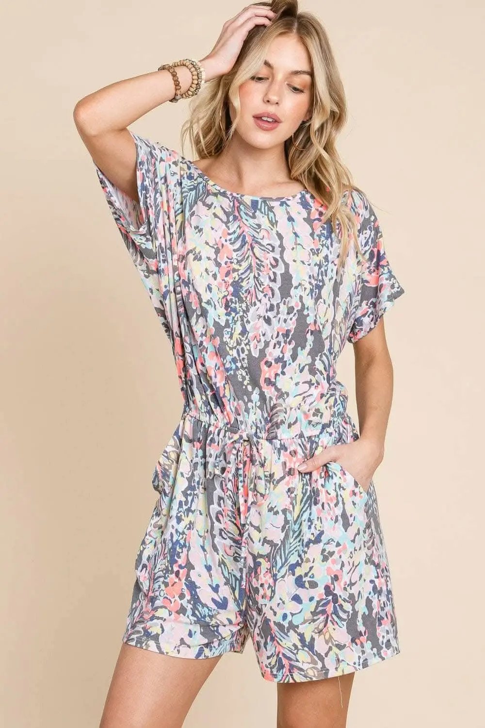 Trendsi just arrived - BOMBOM Playful Print Drawstring Romper