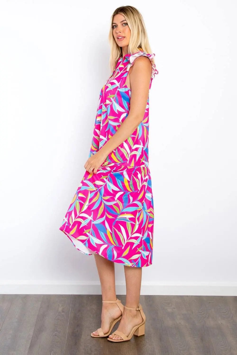 Trendsi Be Stage Print Ruffled Midi Dress with Pockets