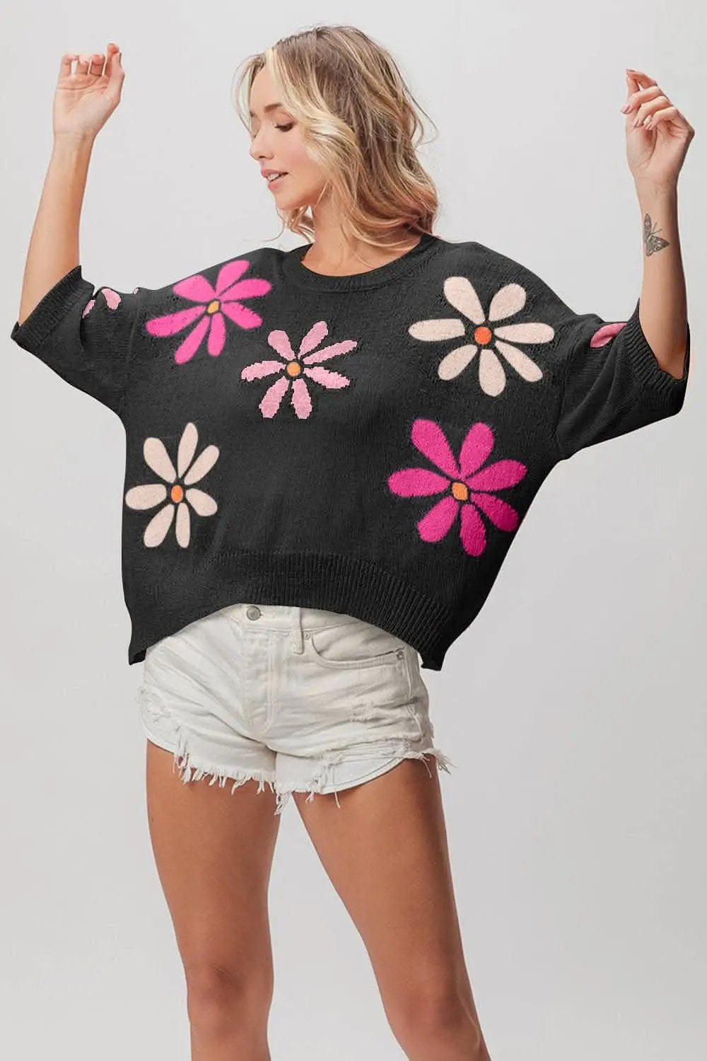 Trendsi BiBi Floral Pattern Cropped Sweater