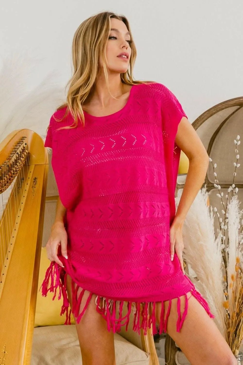 Trendsi just arrived - Boho Chic Fringed Hem Cotton Knit Top