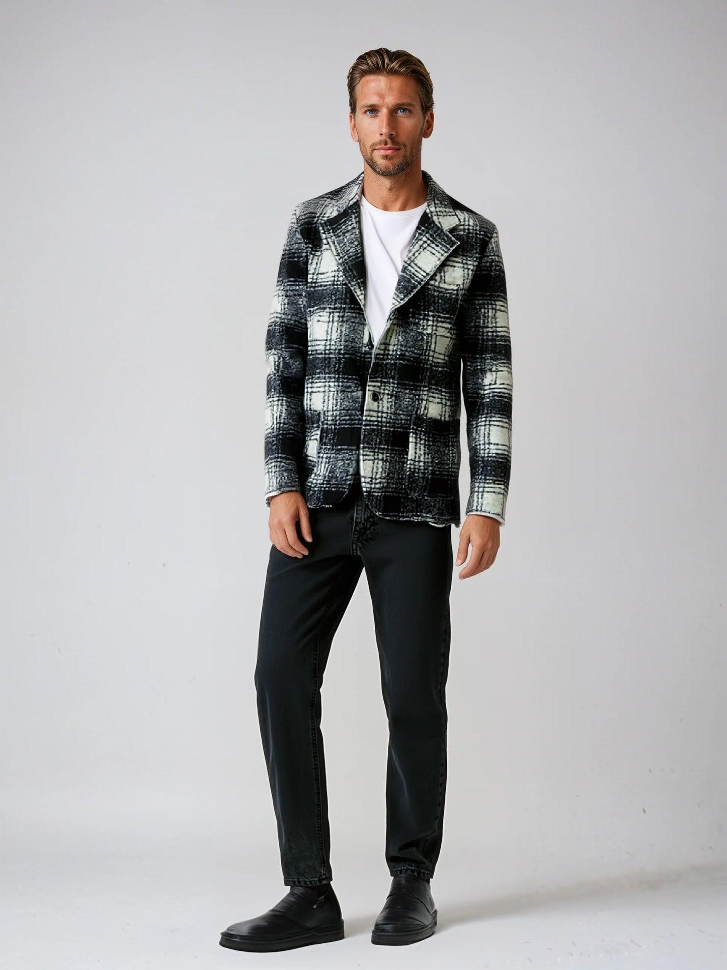 Boiled Wool Plaid Blazer