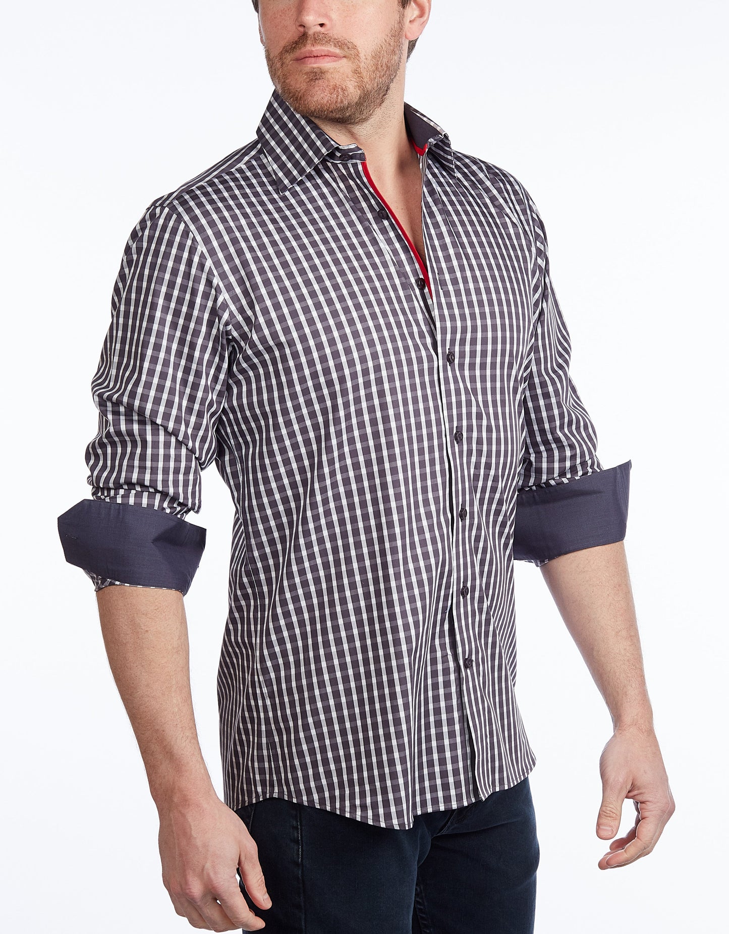 Button-Up Shirt I Charcoal - Contemporary Fit - Contrast trimming