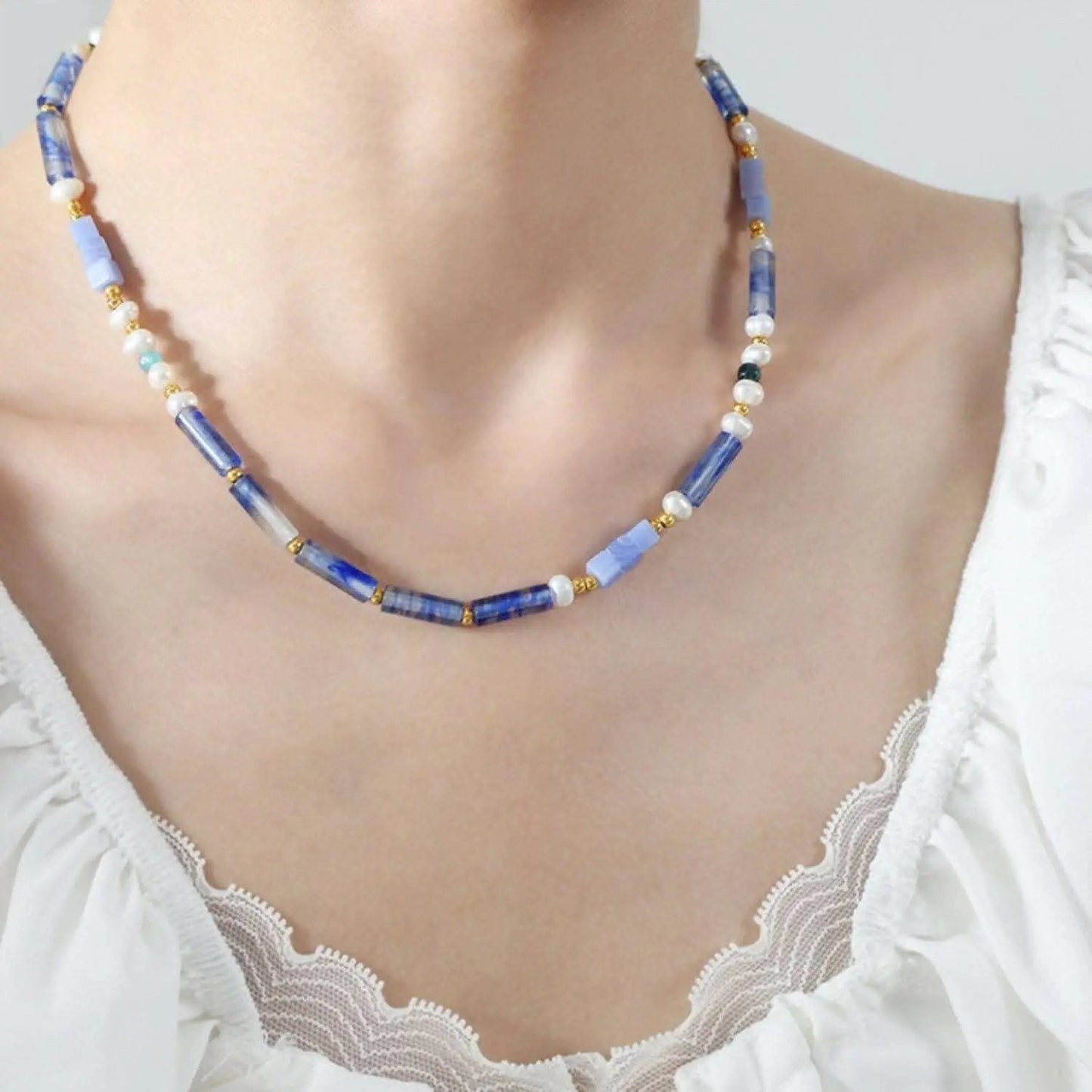 Blue Chalcedony Necklace - Chic Pendant - Elegant Style
