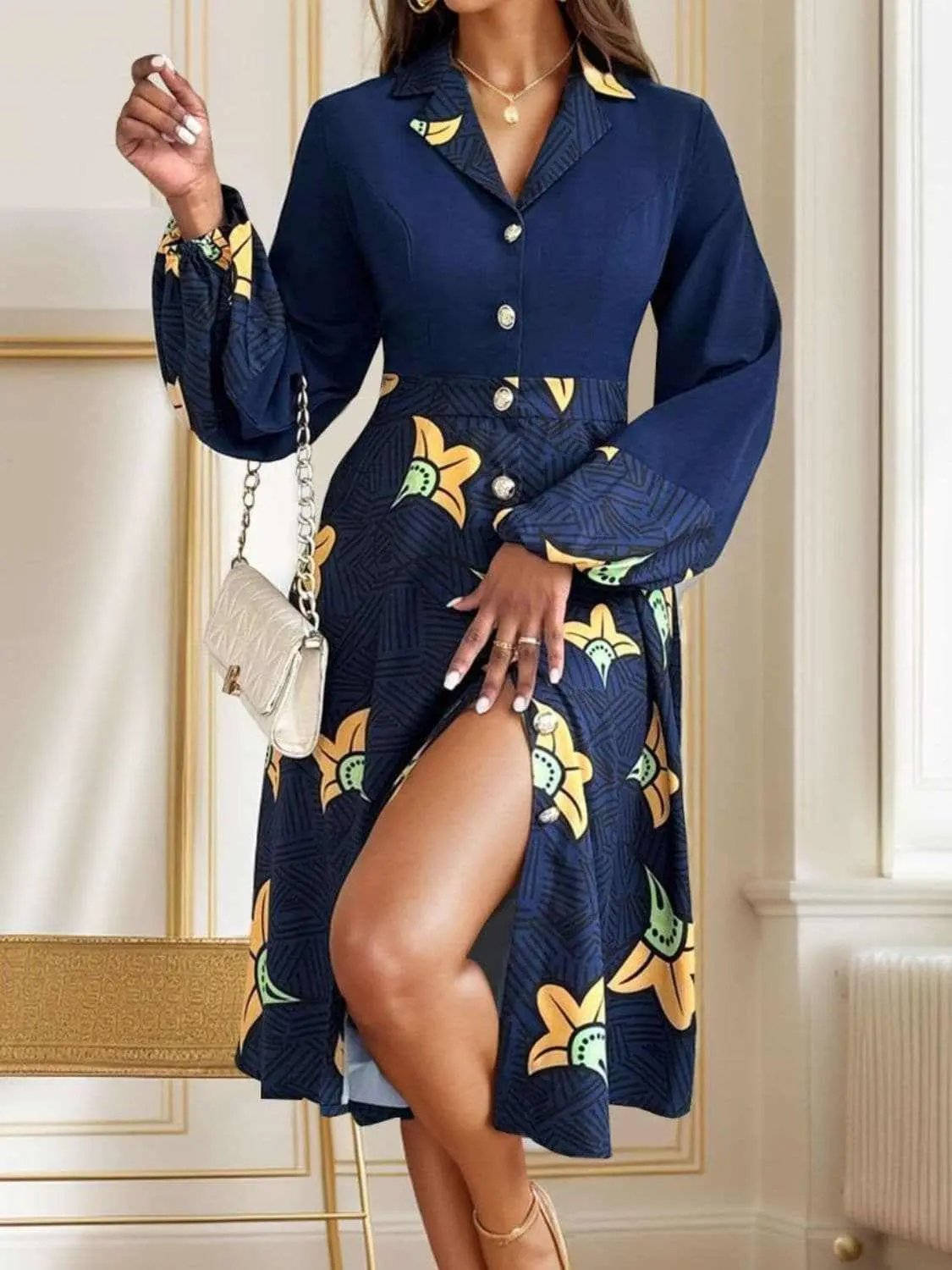 Trendsi Chic collared long sleeve dress