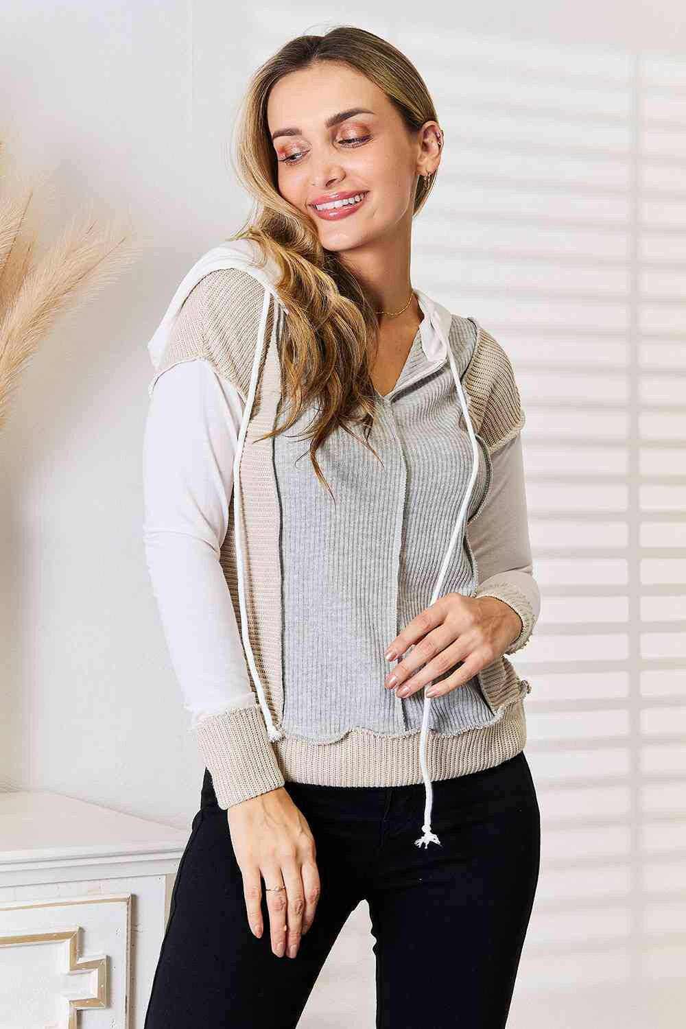 Hoodie - Chic Color Block with Seam Details - Modern Casual