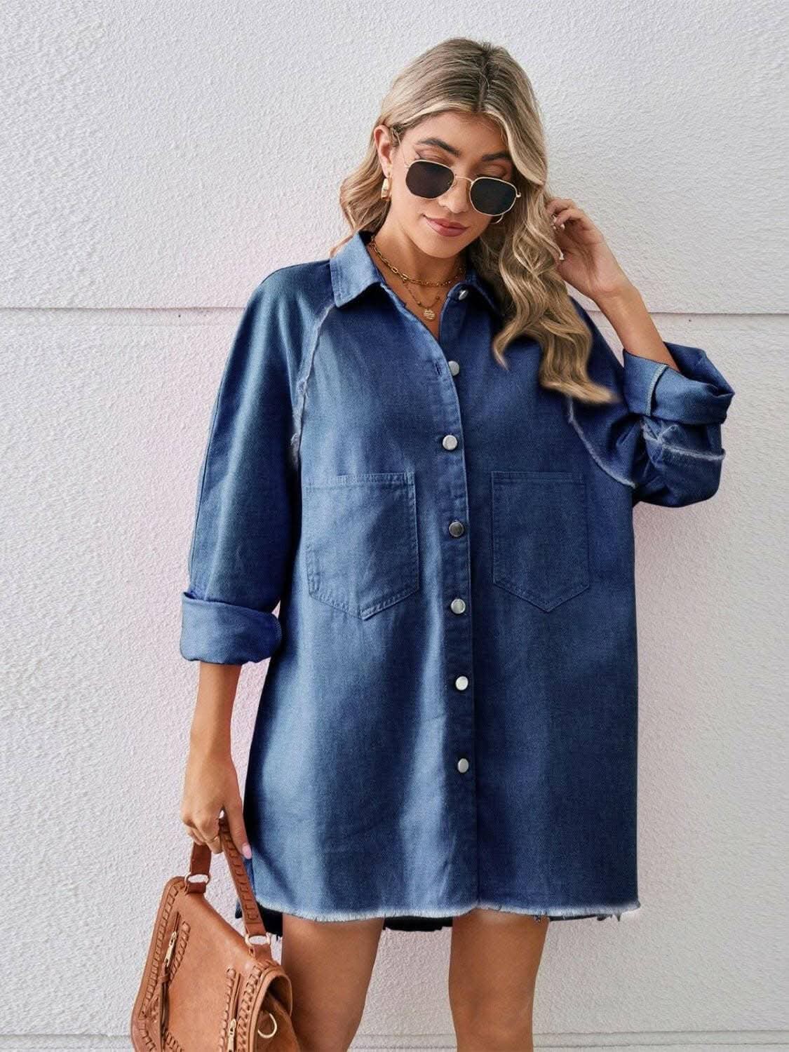 Denim Shirt Dress - With Pockets - Chic Style