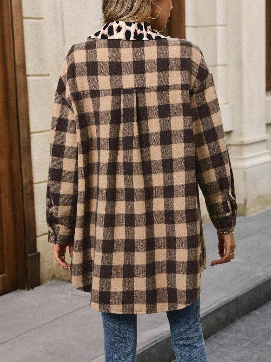 Trendsi Chic plaid jacket with dropped shoulders