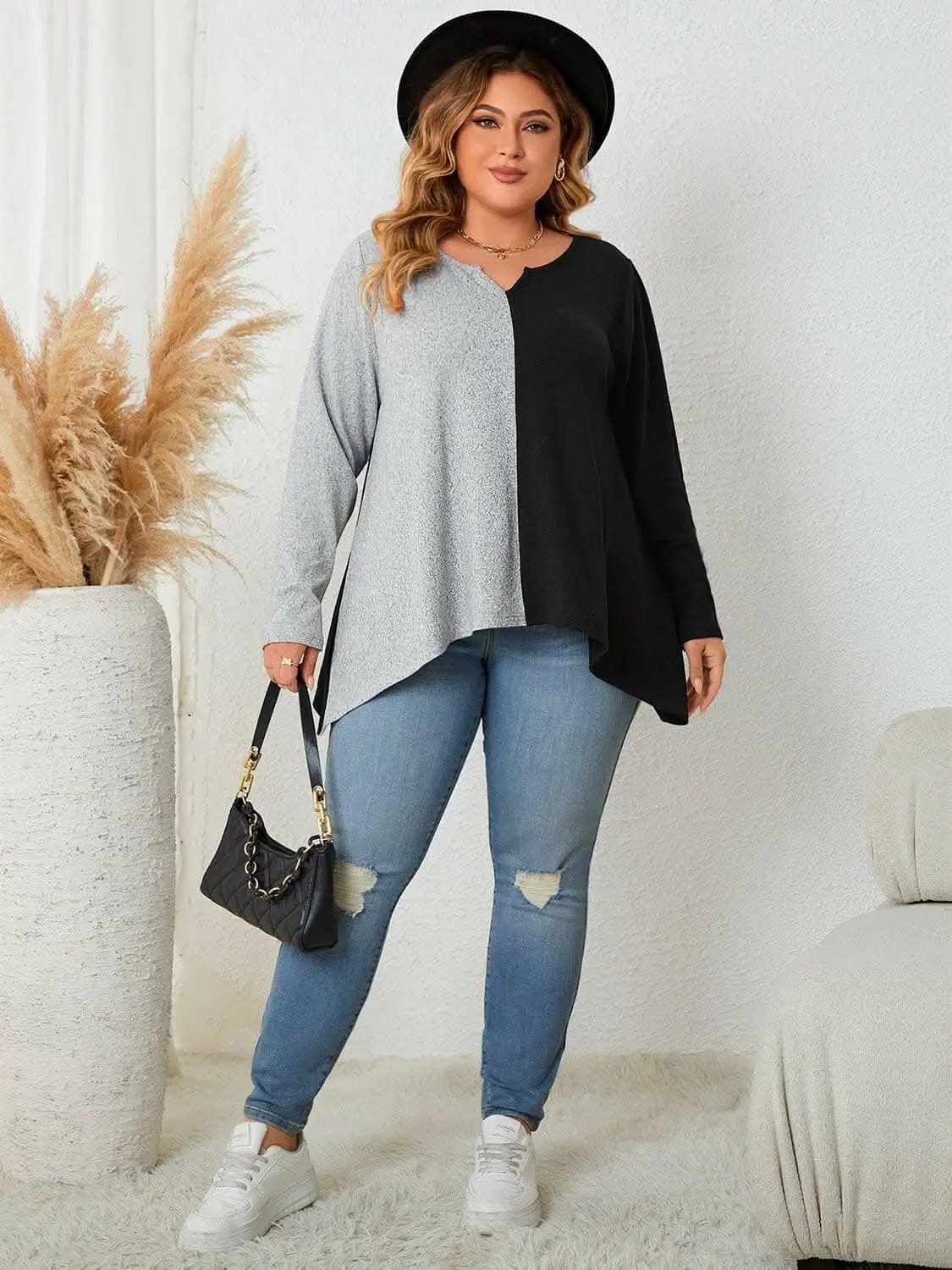 Trendsi Chic plus size notched neck tee