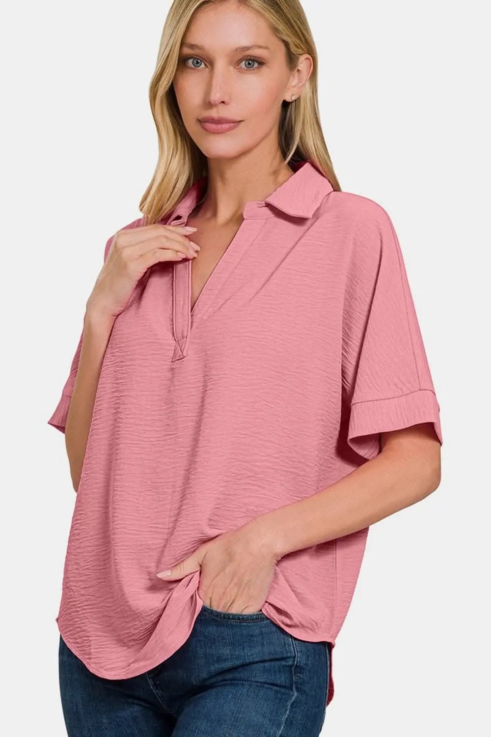 Trendsi Zenana Textured Top Women's Casual Tee Soft, Short Sleeve