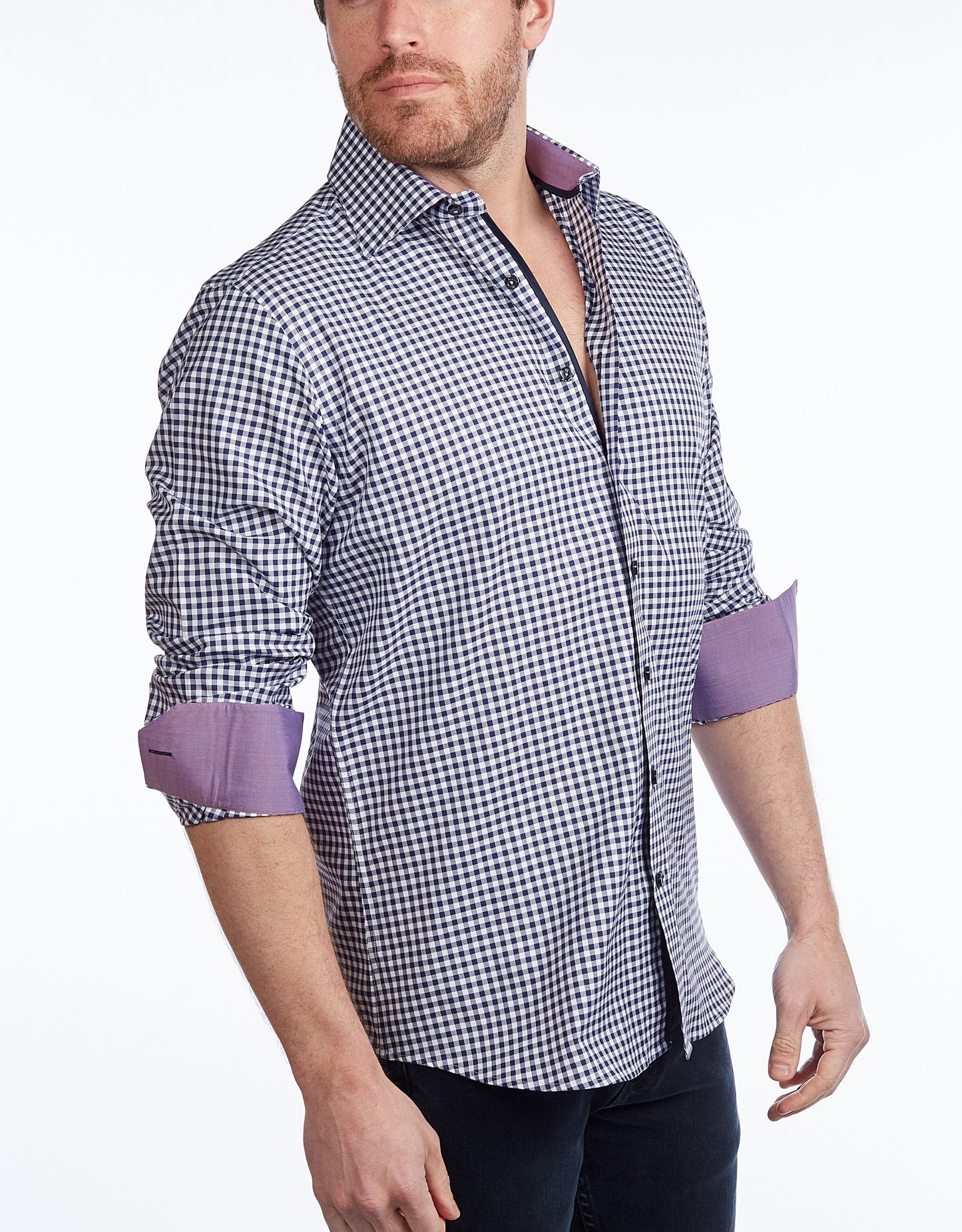 Contrast Collar Button-Up Shirt // Navy + Burgundy - Contemporary Fit - contrast trimming- final sale