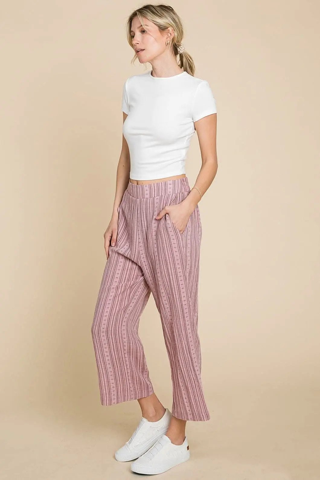 Trendsi Cotton Bleu Striped Pants Women's Casual Wide Leg Comfy
