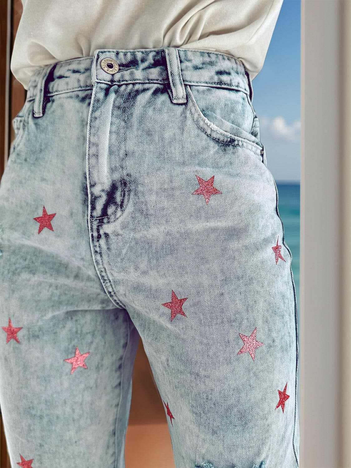 Trendsi Jeans & Denim Distressed star pocket jeans