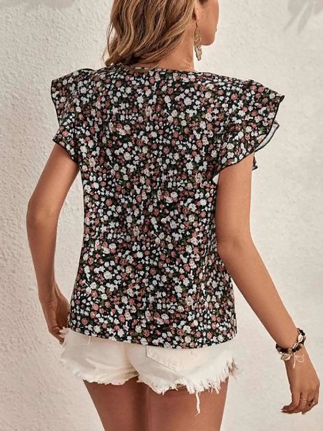 Trendsi Ditsy floral cap sleeve top