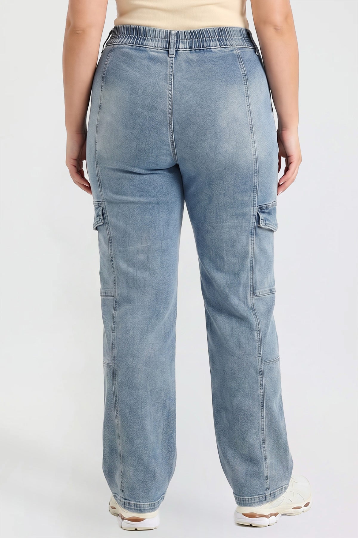 Women's Plus High Rise Elastic Waist Straight Cargo