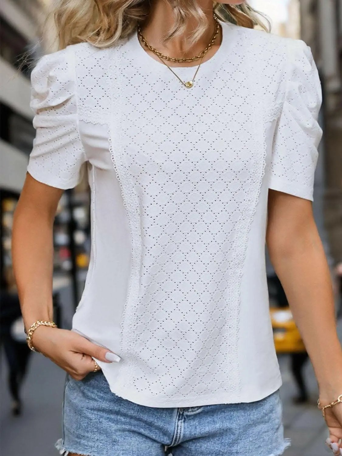 Trendsi just arrived - Elegant eyelet lace t-shirt