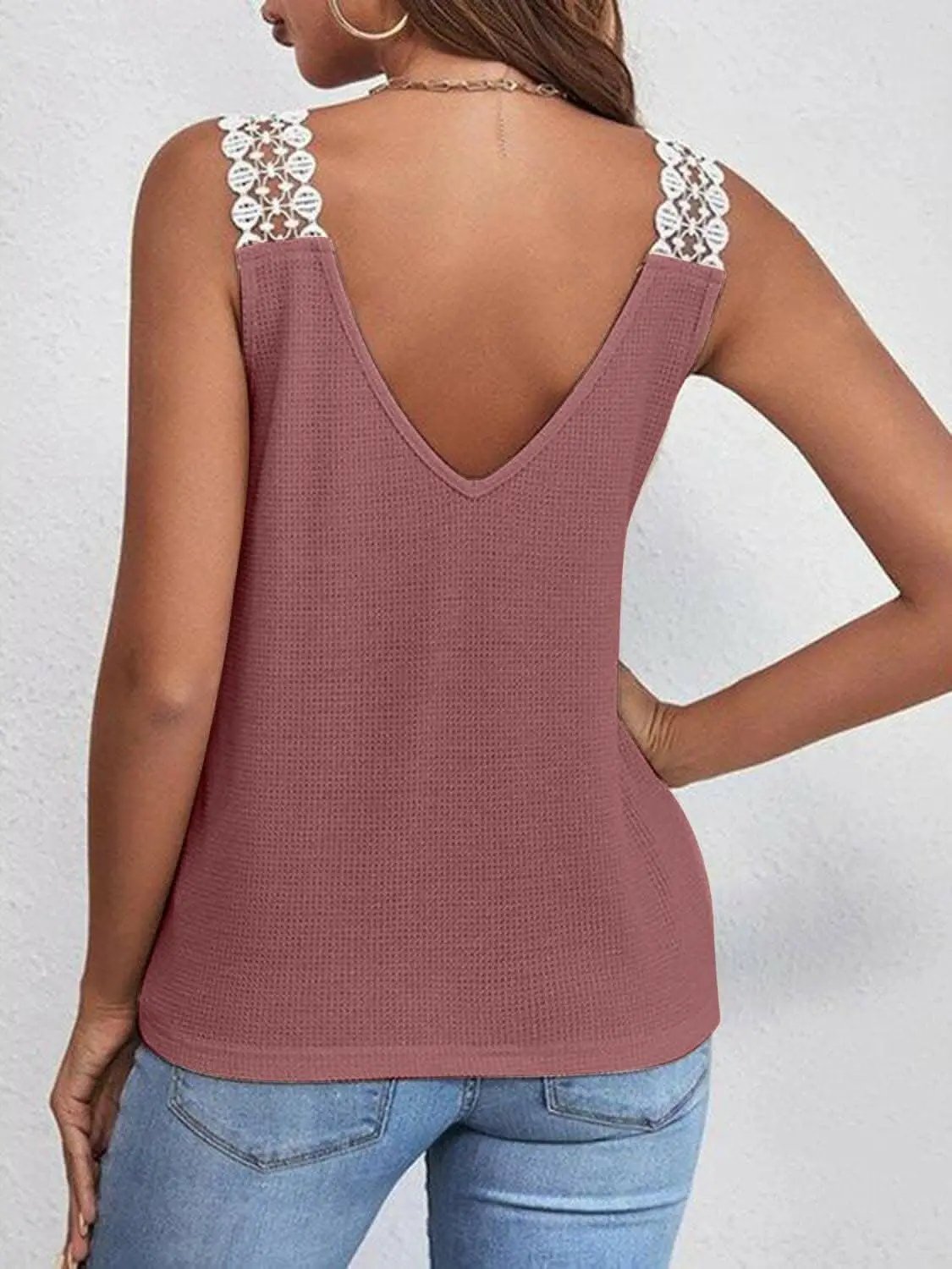 Trendsi just arrived - Elegant sheer lace v-neck tank
