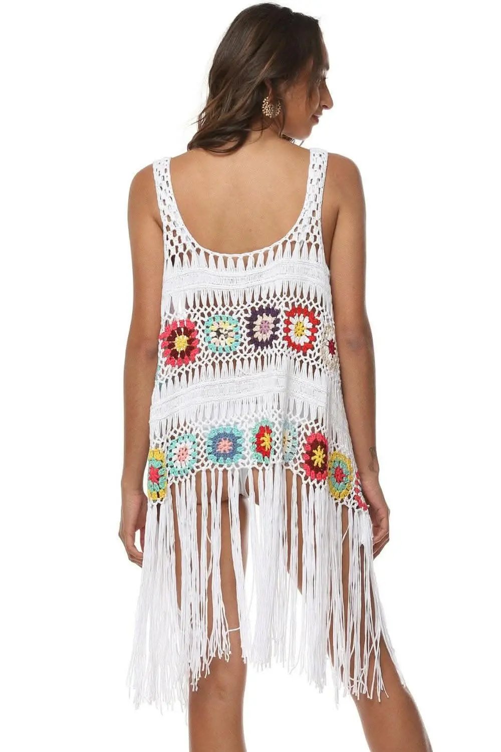 Trendsi swimwear - Embroidered beach cover-up with fringe