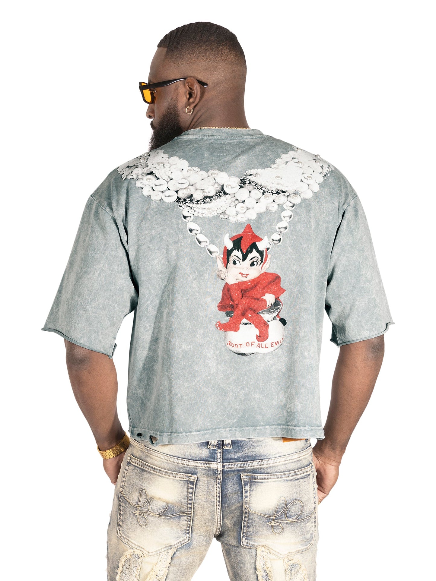 F111 La Perla Vintage Crop Tee - Gray