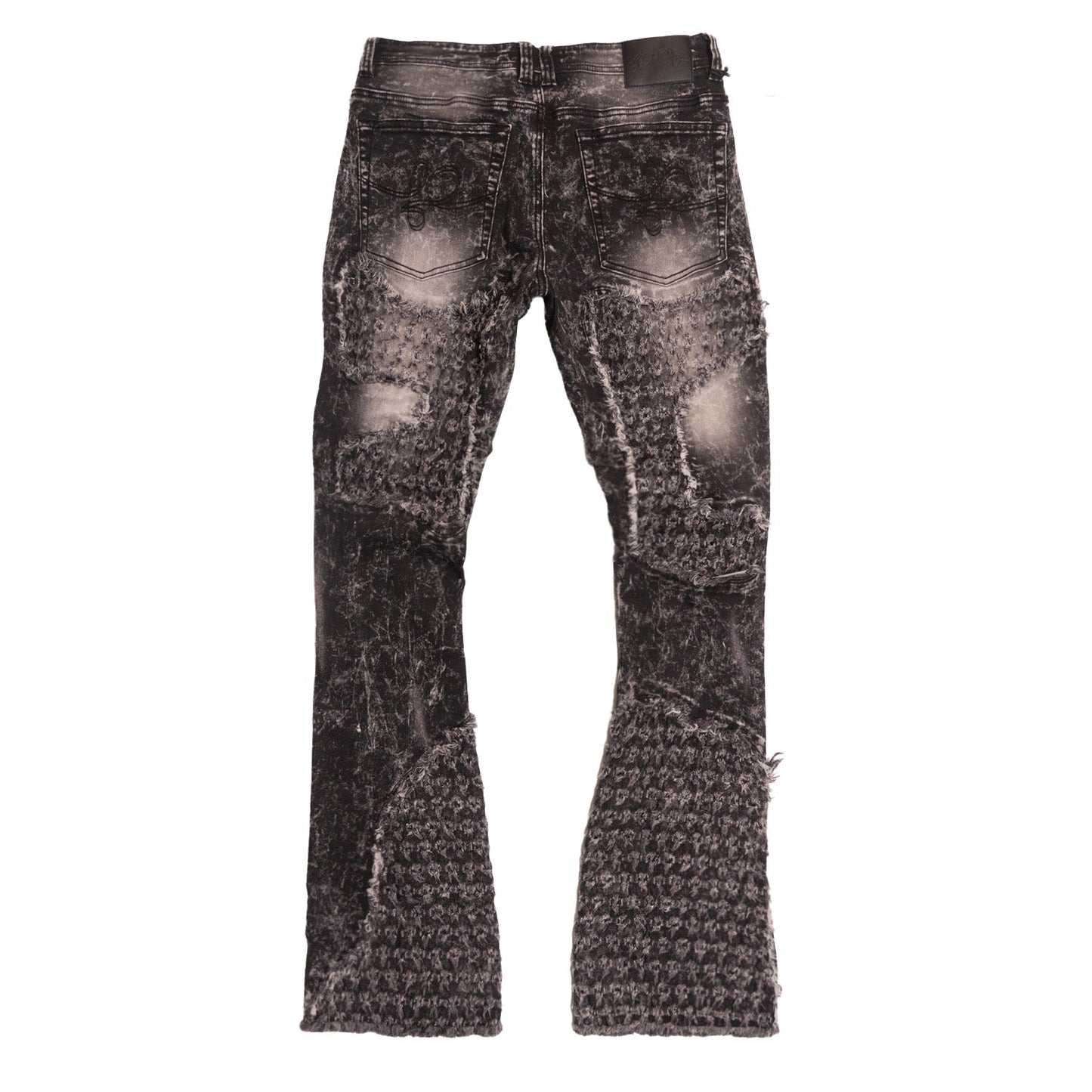 F1723 Tattered Denim Stacked Jeans - Black