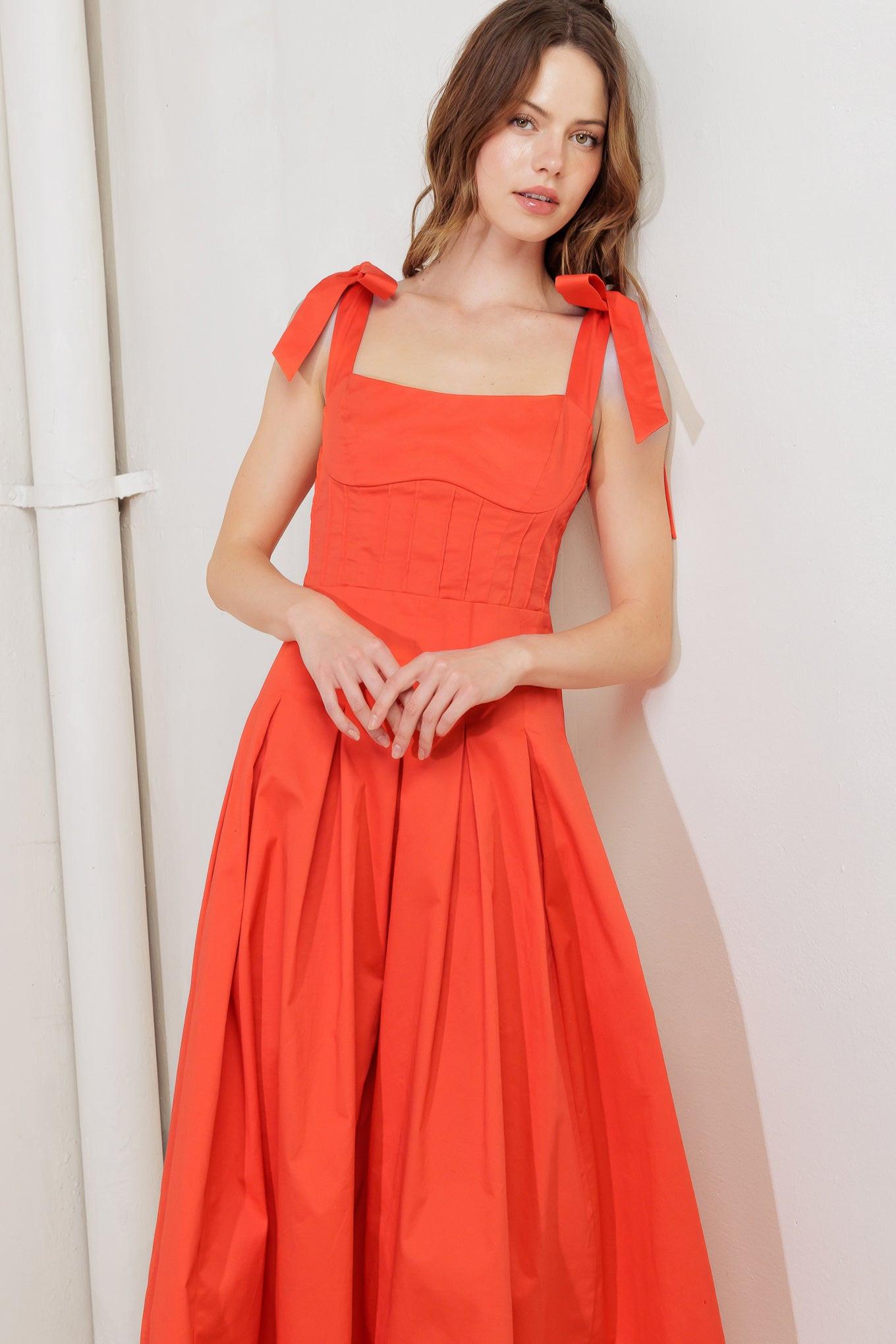 midi straight dress with sleeves GENTLE SHADE WOVEN MIDI DRESS L FREEMARKET CORAL RED / L