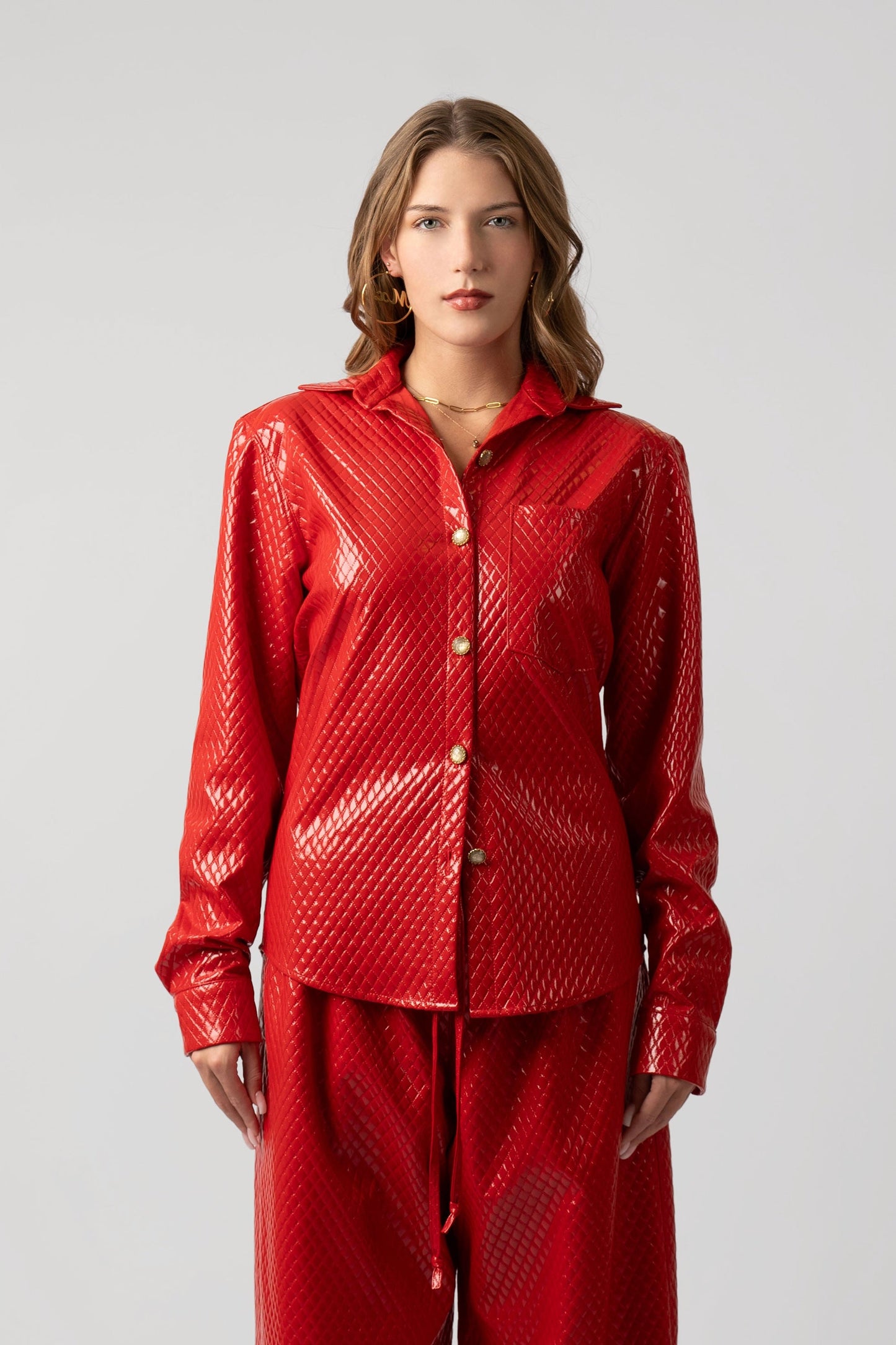 Celeste Quilted Vegan Leather Button-Up
