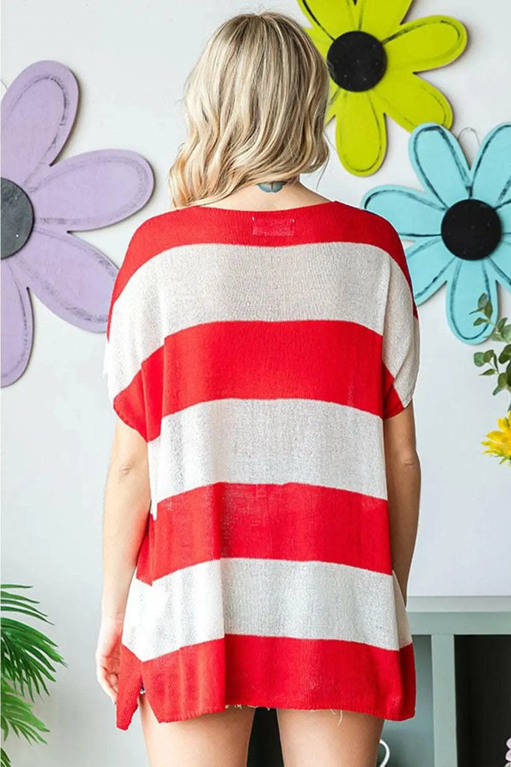 Trendsi USA Flag Knit Top Women's Casual Oversized Tee - Soft & Comfy