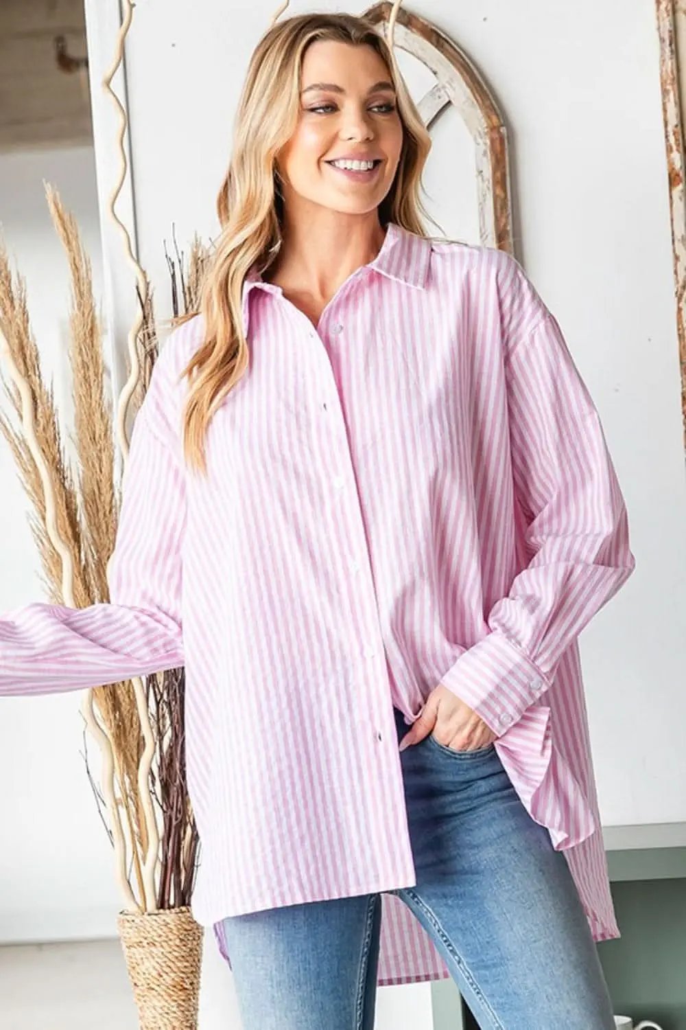 Trendsi Striped Button Down Women's Casual Shirt - Lightweight, TikTok Style