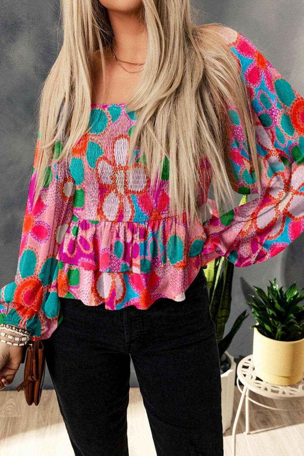 Blouse - Floral Smocked - Ruffled