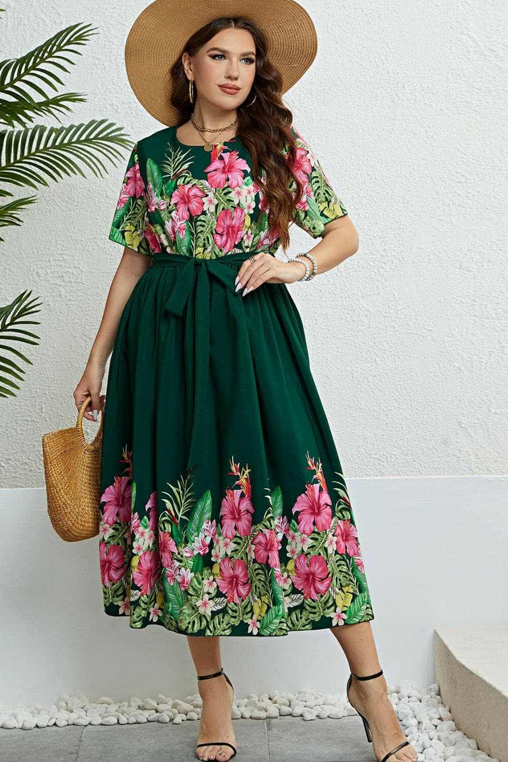 Trendsi Floral midi dress with tie waist