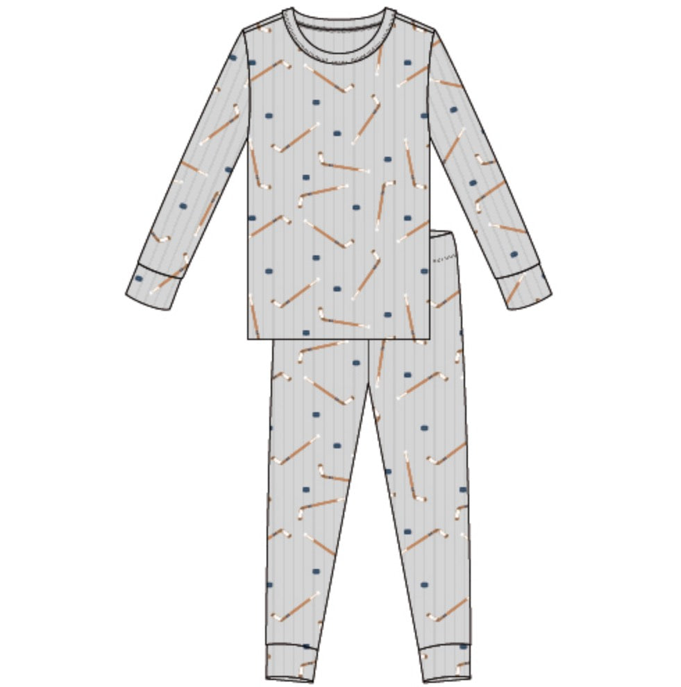 Petite Lem - Long Sleeve Top & Pants Pajama Set, Light Grey Hockey