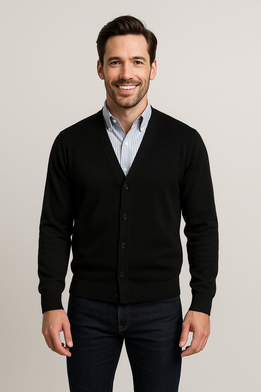 Merino Wool Cardigan in Black