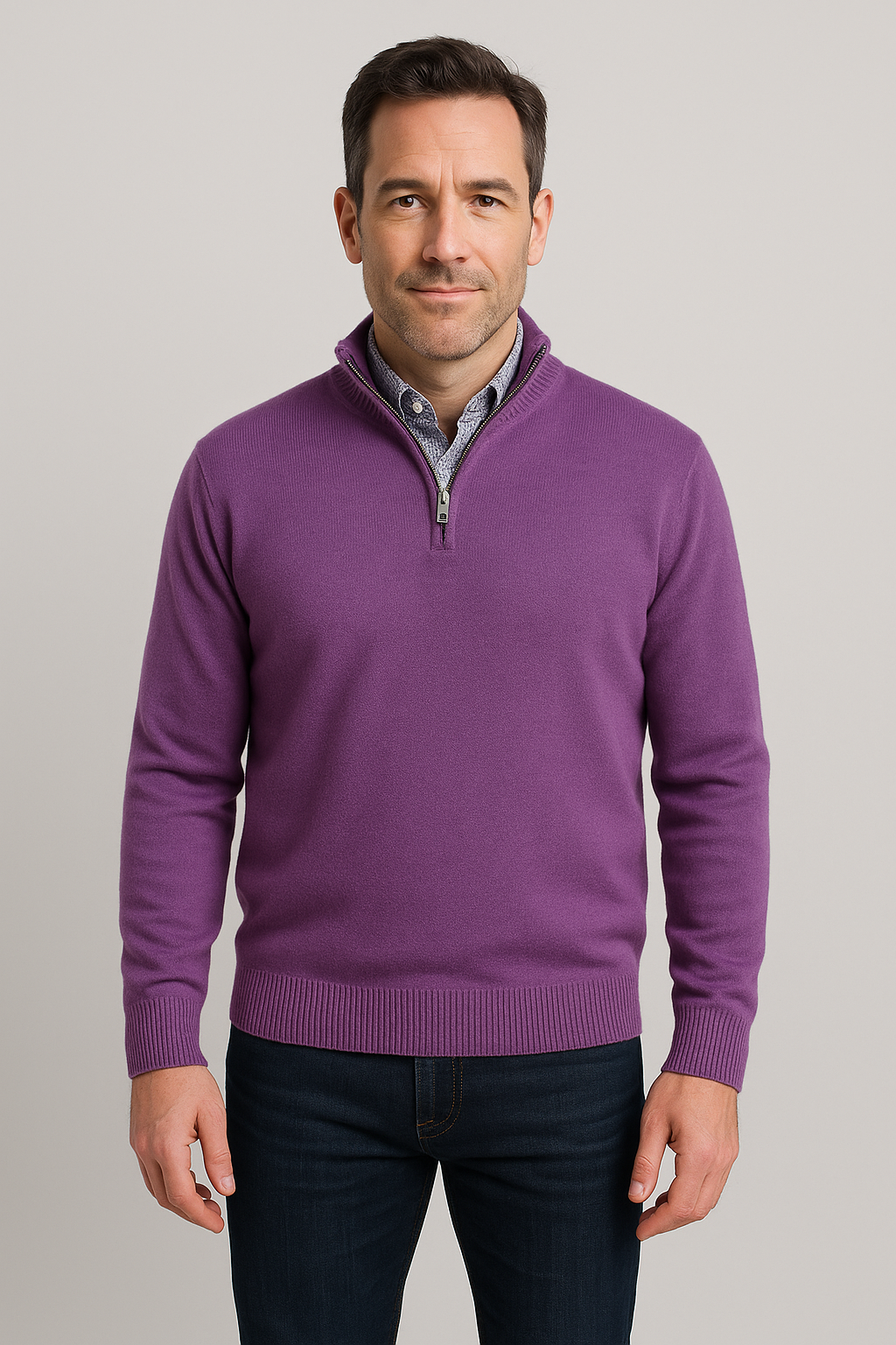 Cashmere blend Quarter-Zip Pullover Sweater - Lilac