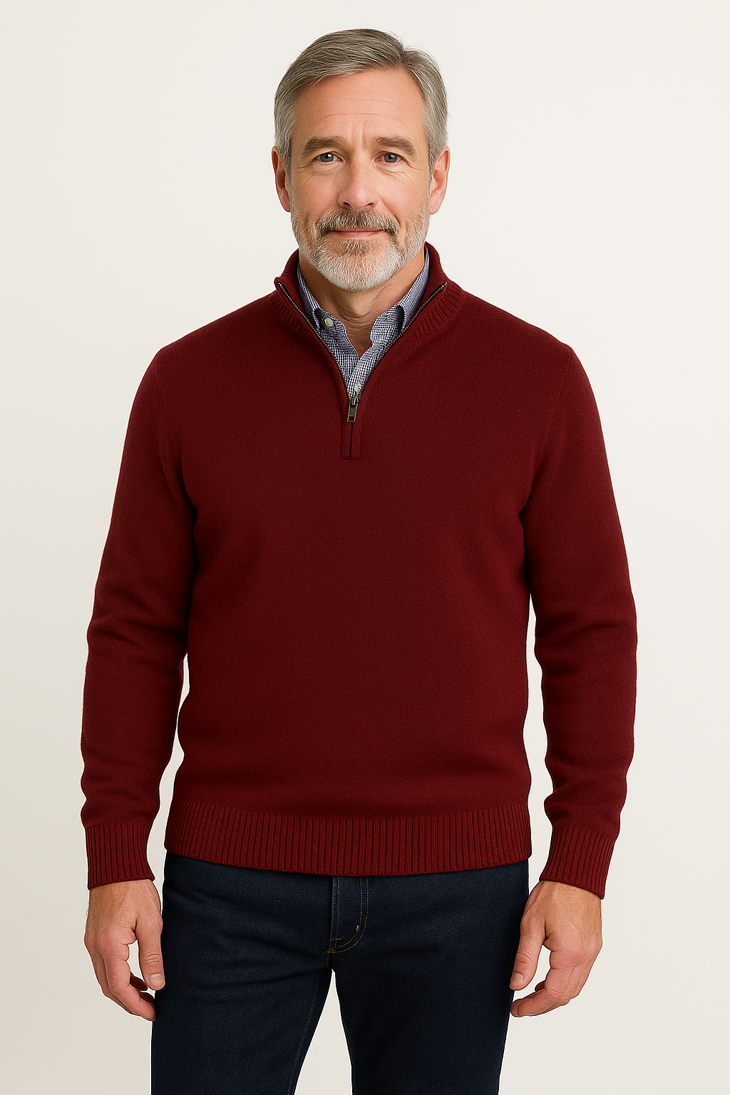 Cashmere blend Quarter-Zip Pullover Sweater - Wine
